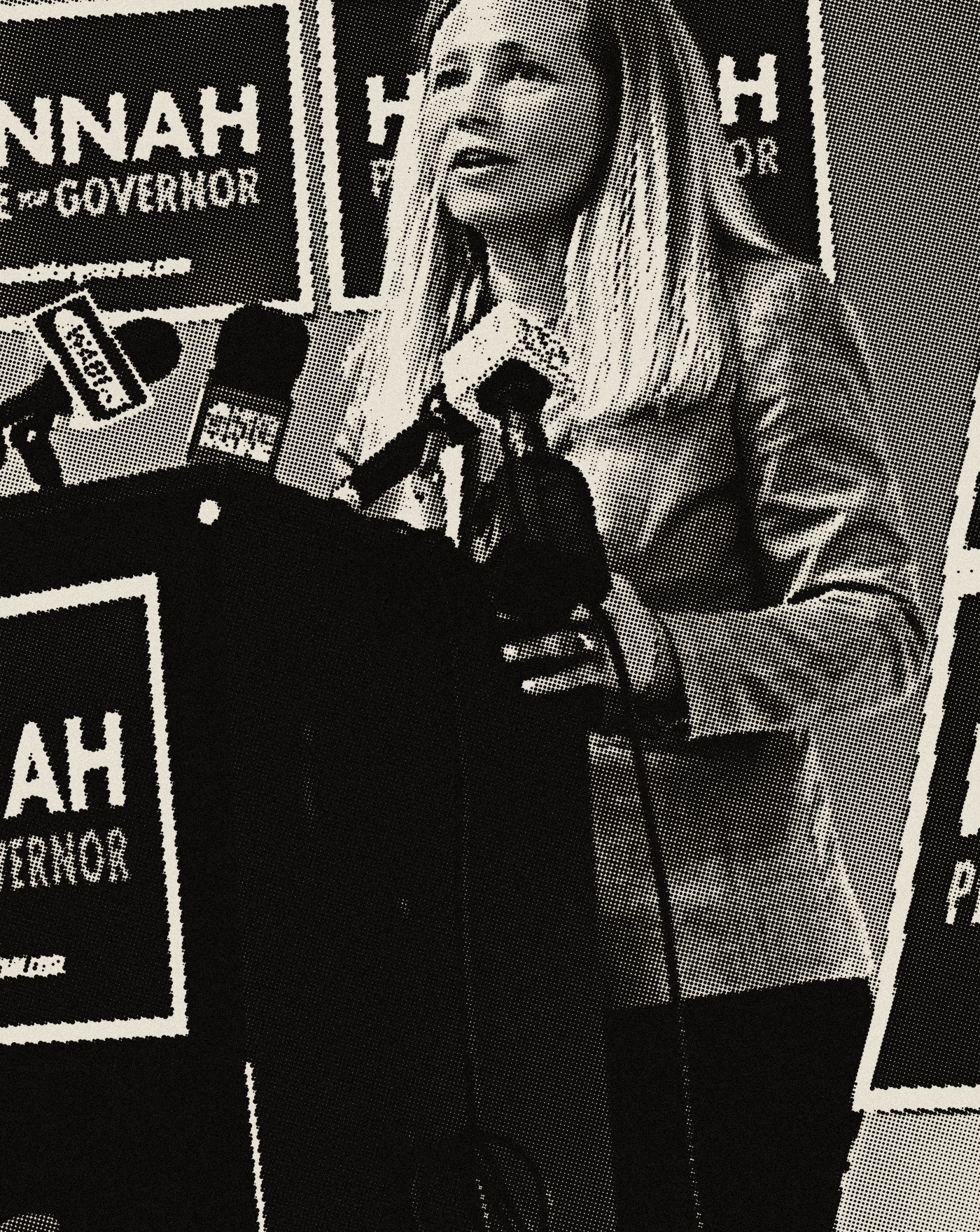 Hannah Pingree speaking at a campaign podium.